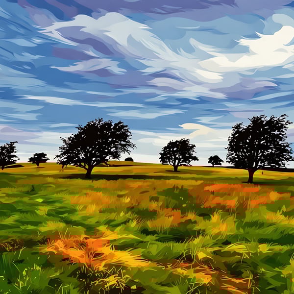 A4 Print Trees on Dales Yorkshire Scene 