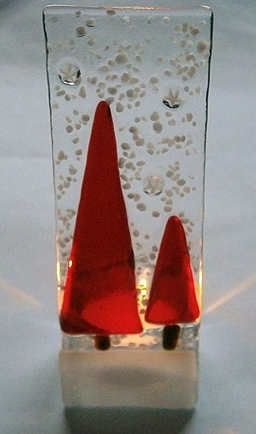 Snowy trees fused glass tealight holder