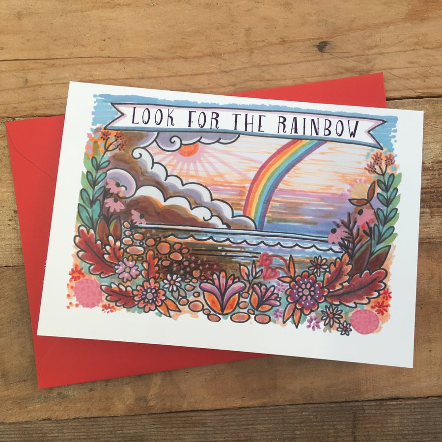 Look For The Rainbows in Life Card. Positive Quote Rainbow Greeting Card