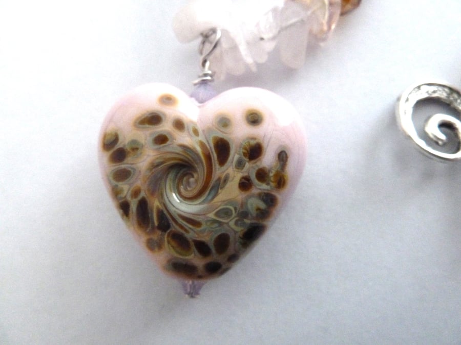 SALE pink heart rose quartz necklace