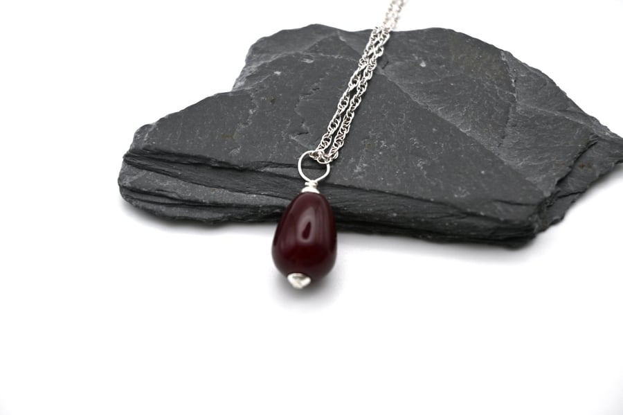 dark red lampwork glass teardrop pendant - small