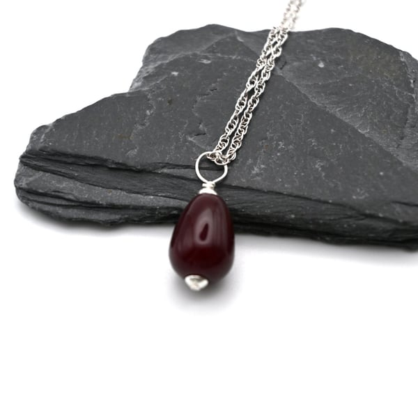 dark red lampwork glass teardrop pendant - small