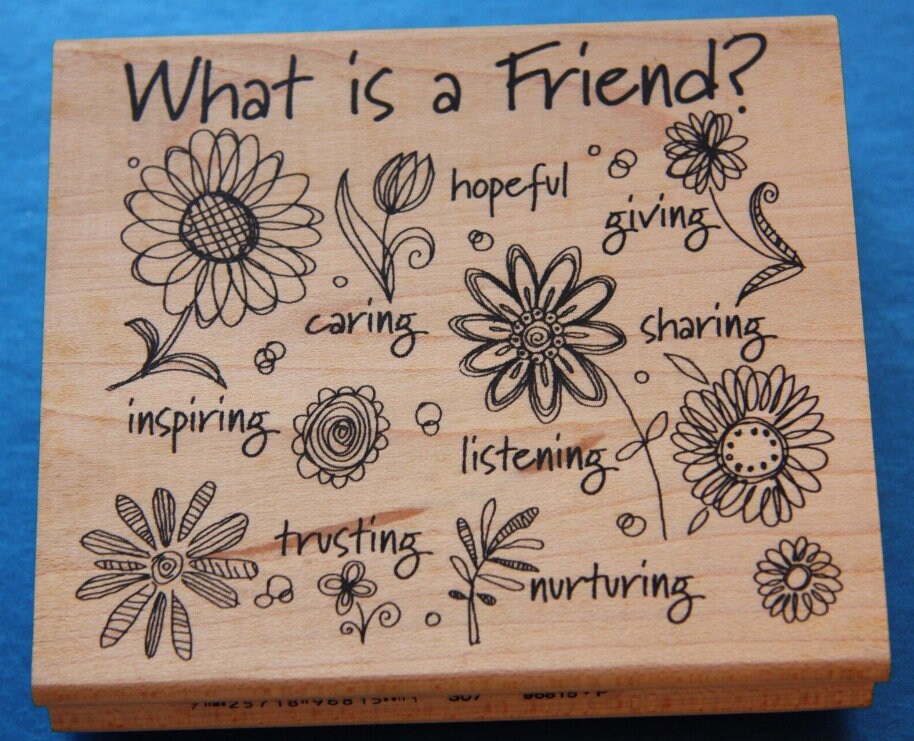 Inkadinkado Friends and Flowers Rubber Stamp (96815P) Wooden Mounted.