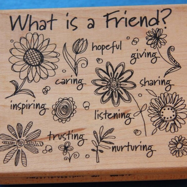 Inkadinkado Friends and Flowers Rubber Stamp (96815P) Wooden Mounted.