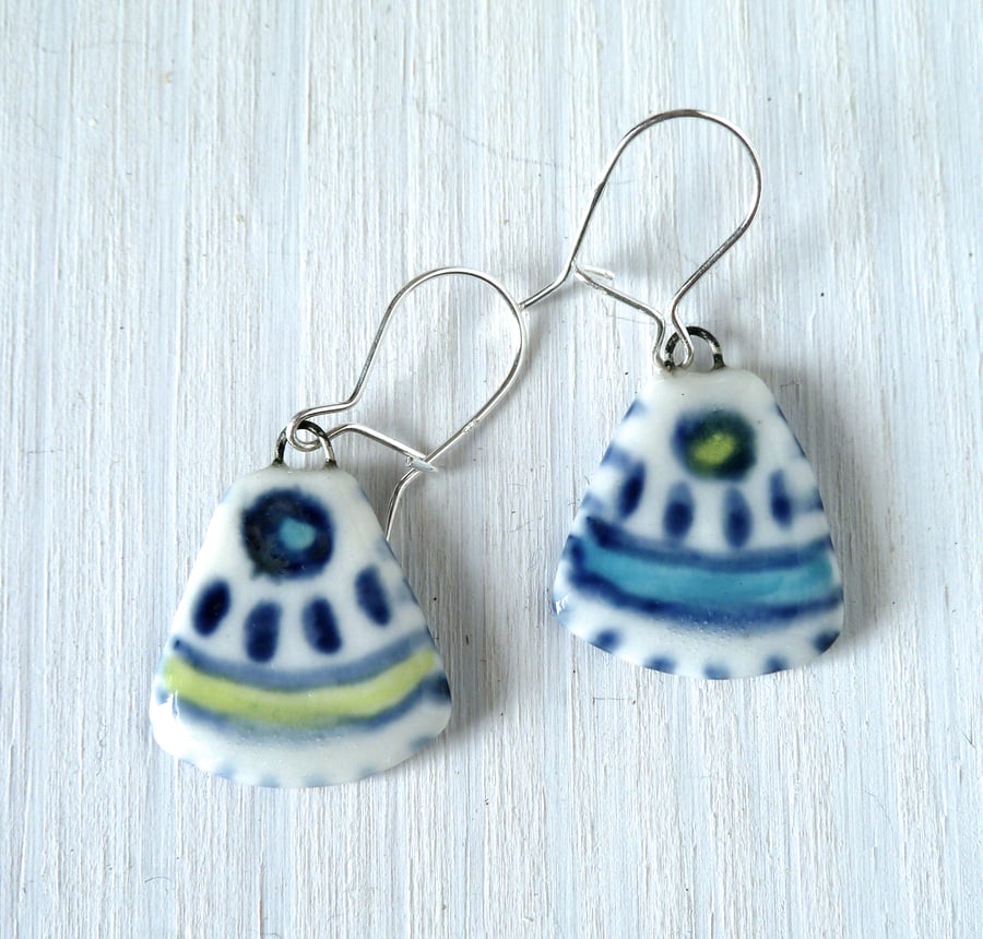 Delicate glazed porcelain drop earrings. Unique and hand made in Winchester