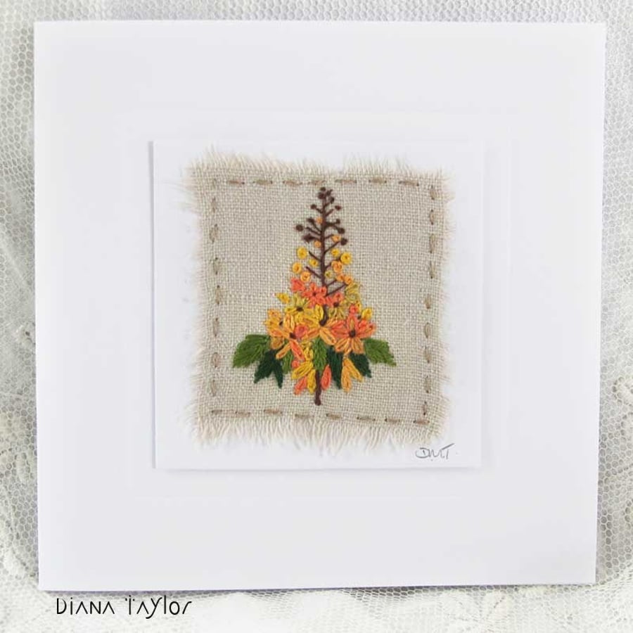 HAND EMBROIDERED FLORAL GREETINGS CARD