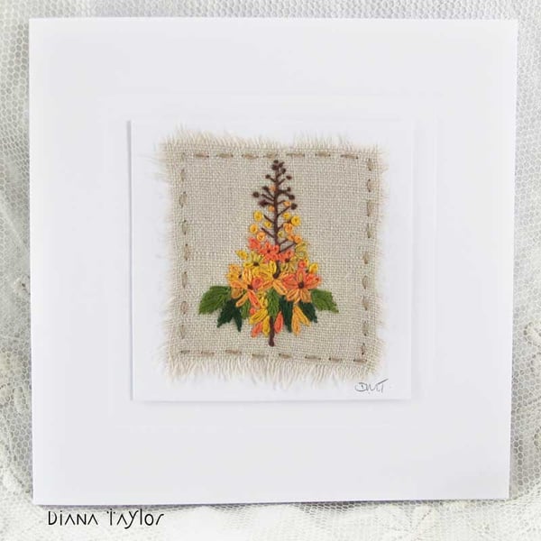 HAND EMBROIDERED FLORAL GREETINGS CARD