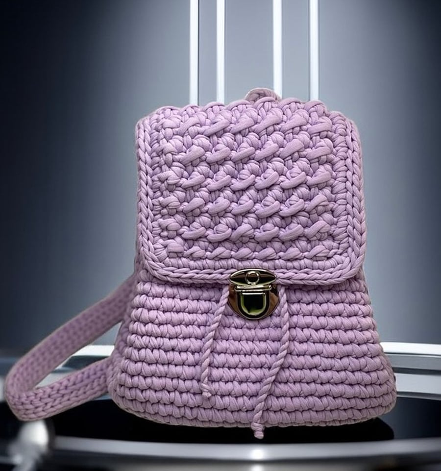 Sophisticated Lavender Purple Crocheted Backpack