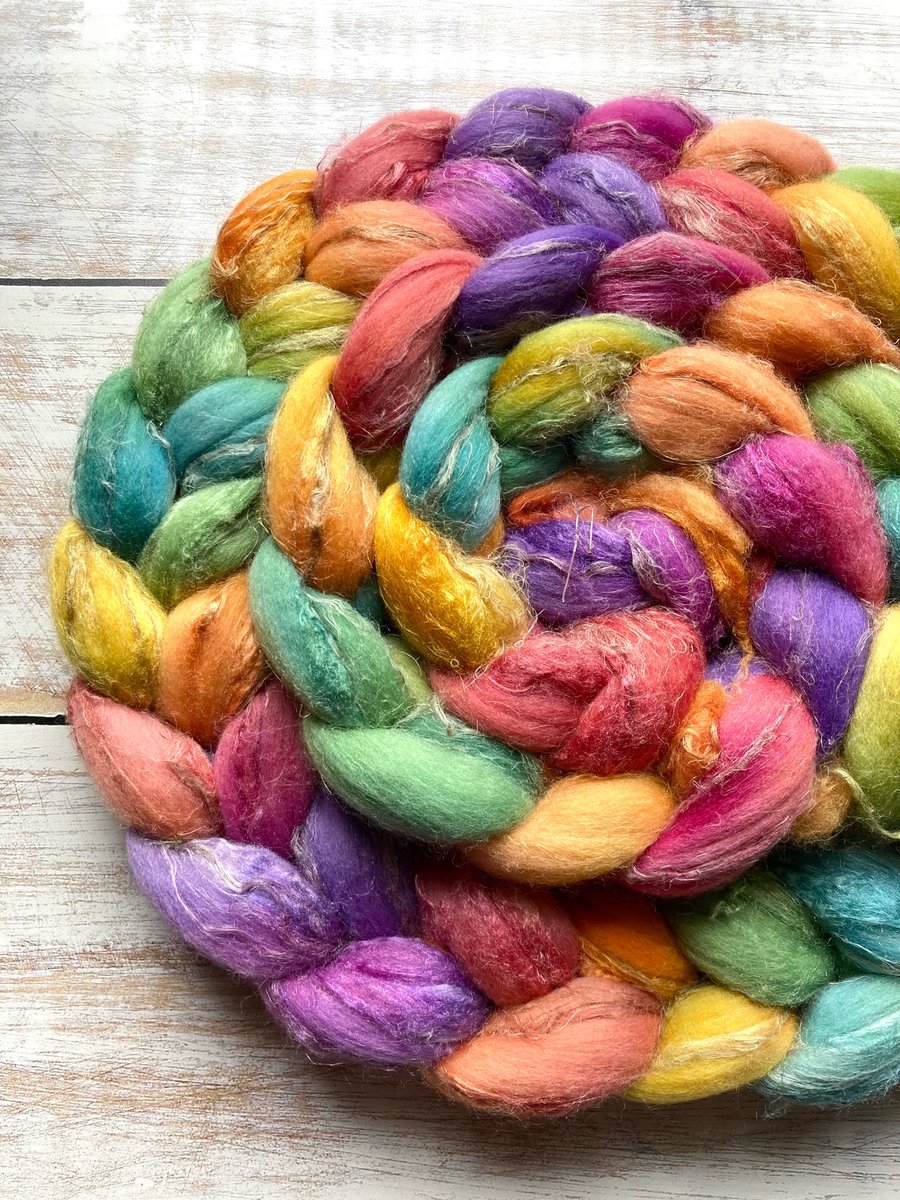 Merino Silk Linen Spinning fibre 100g Dewdrops