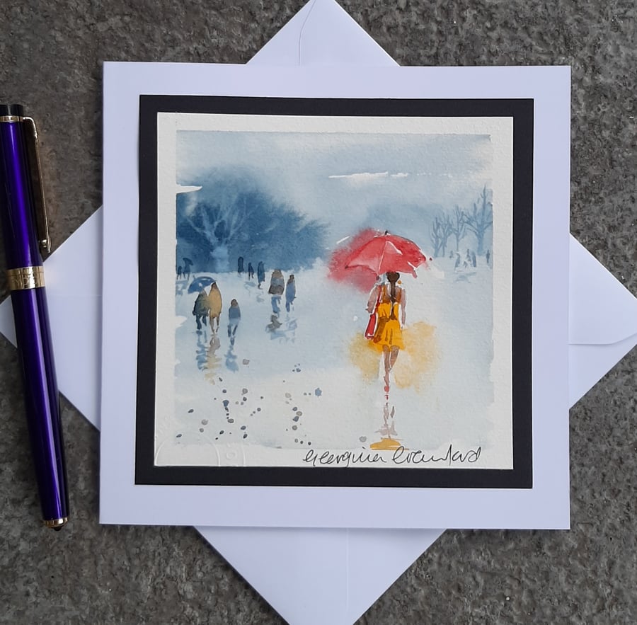 Blank Card. Yellow Dress. Handpainted Card Keepsake. Handmade Card