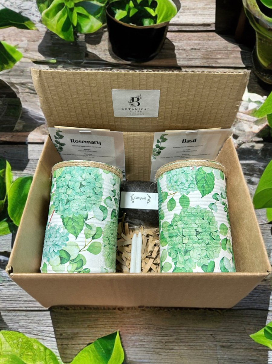 Hydrangea Floral Handmade Recycled Eco-Friendly Indoor Kitchen Herb Gift Set