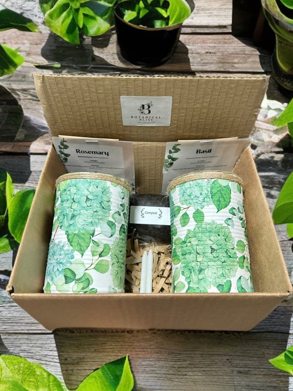 Hydrangea Floral Handmade Recycled Eco-Friendly Indoor Kitchen Herb Gift Set