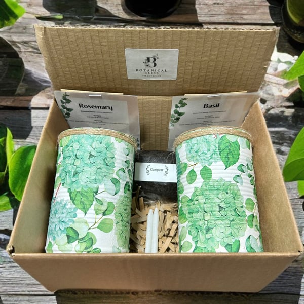 Hydrangea Floral Handmade Recycled Eco-Friendly Indoor Kitchen Herb Gift Set