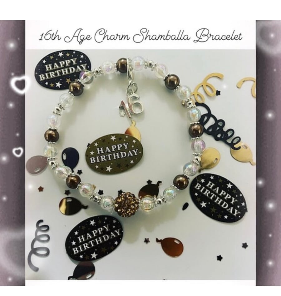 Age charm 16th milestone birthday gift bracelet stretch beaded bracelet 