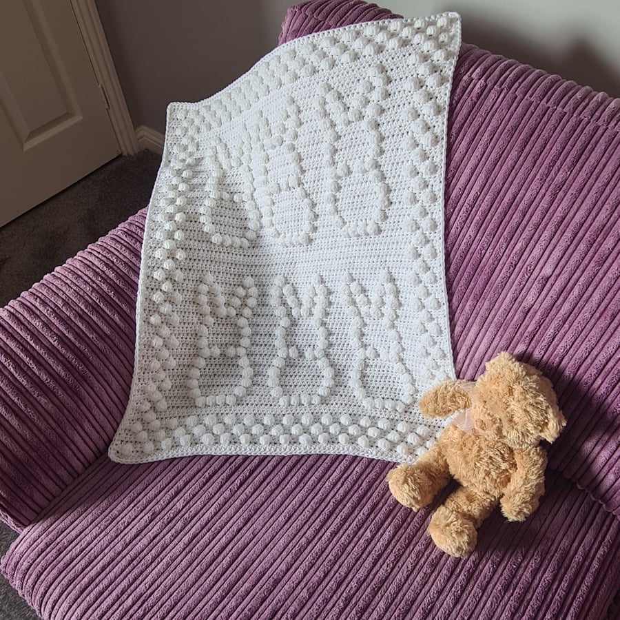 Crochet bunnies baby blanket - Choose Your Colour, bunny pram size