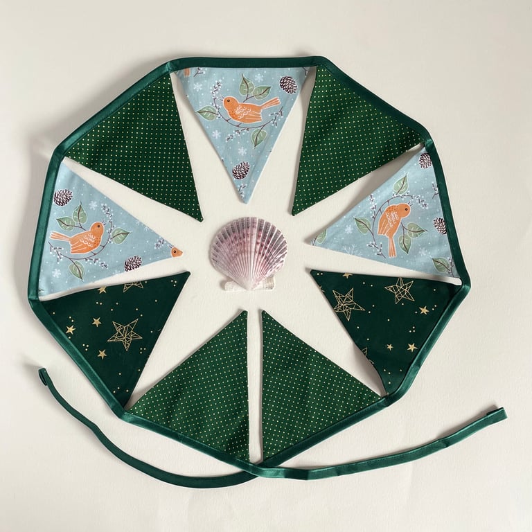 Christmas bunting with birds - reversible