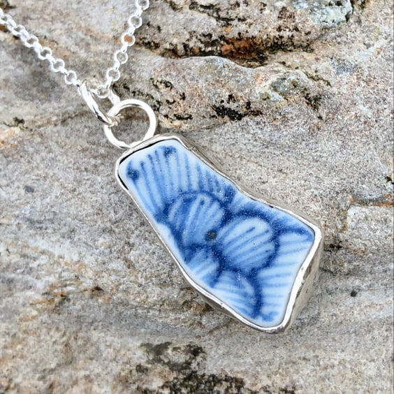 Vintage Sea Pottery and Sterling Silver Pendant - 1186