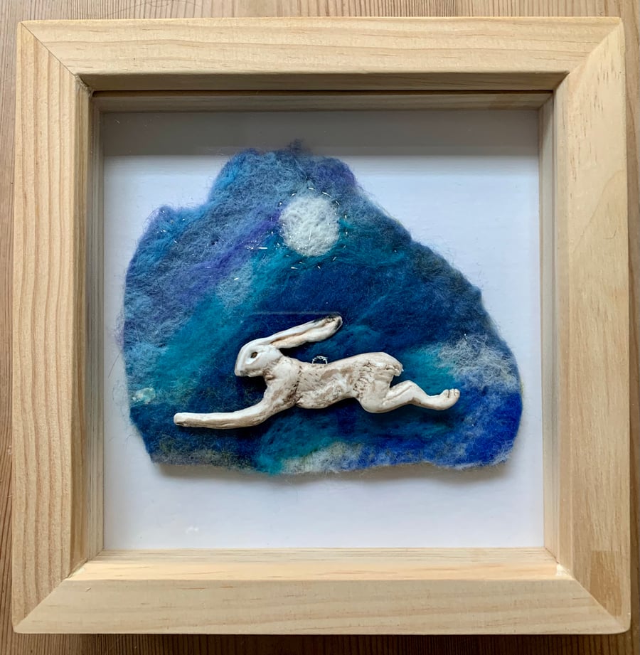 Leaping hare felt and sculpture artwork