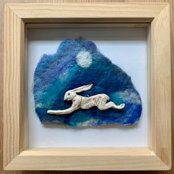 Leaping hare felt and sculpture artwork