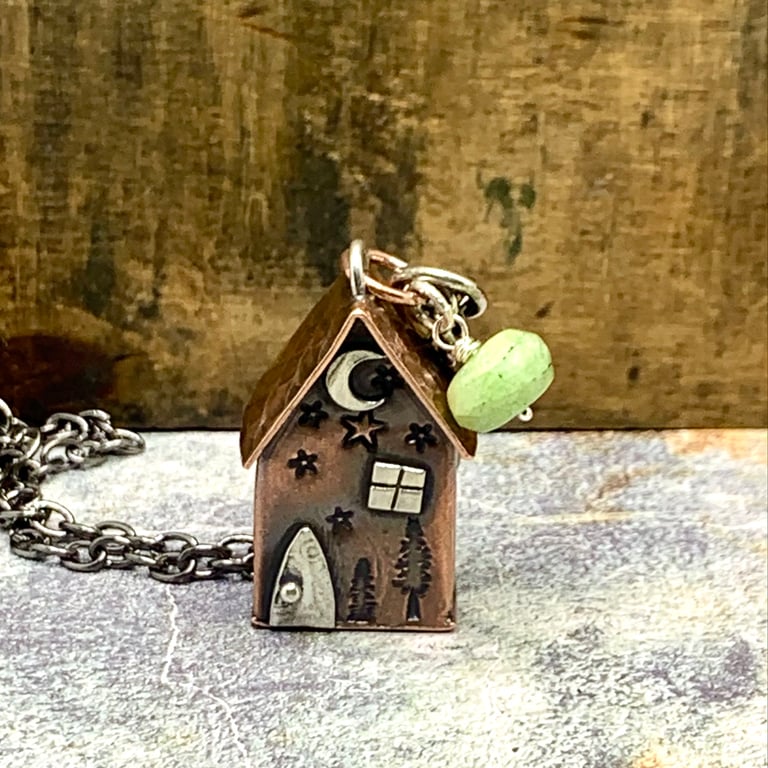 House in the Woods Copper & Silver Pendant