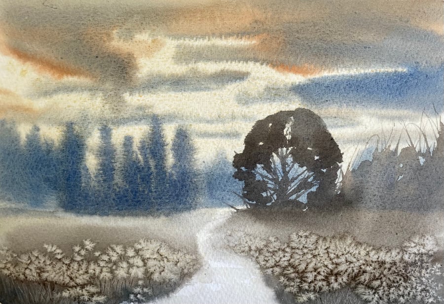 Original tonalist landscape art (Original watercolour painting) 11.7” x 8.3”