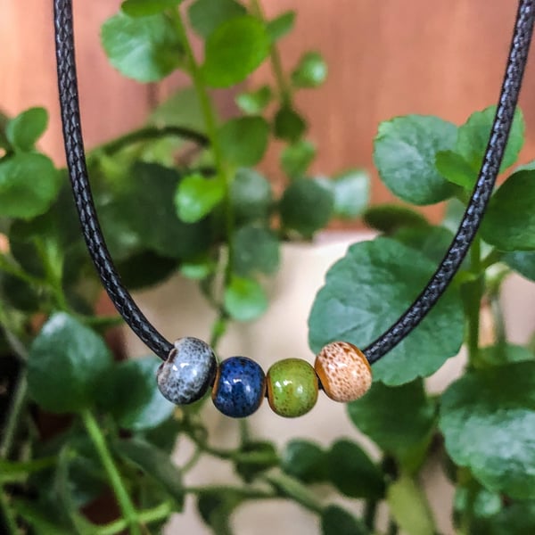 Ceramic Beaded Necklaces - Green, Blue, White & Black