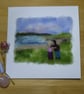 Handmade needle felted Couple by the bay greetings card