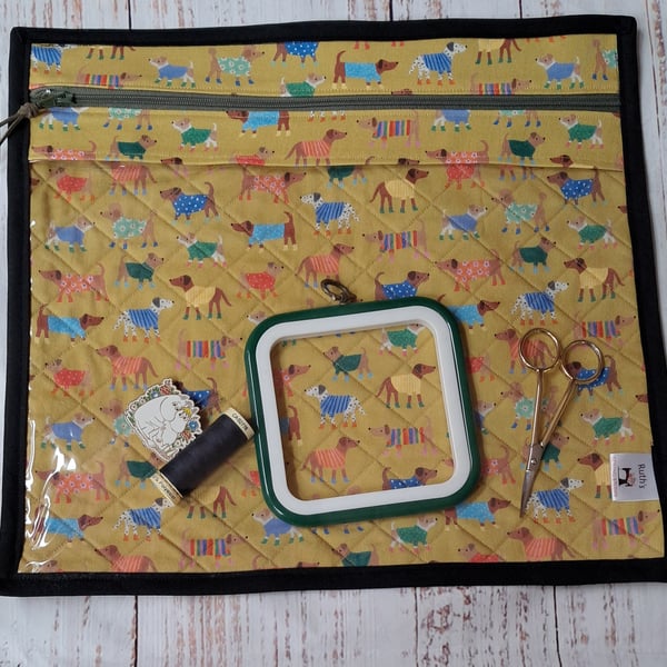 Large embroidery project bag - mini dogs