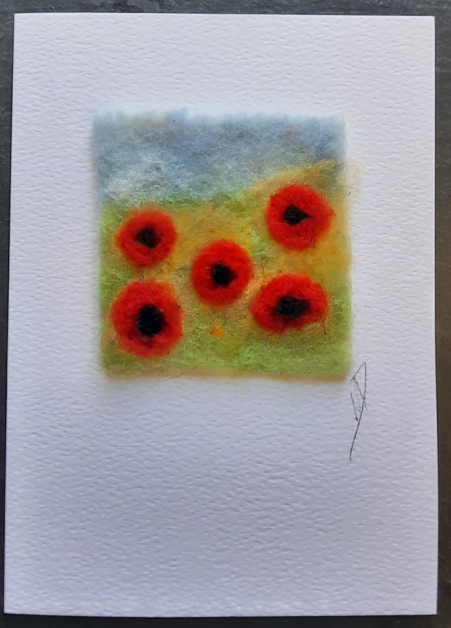 'Poppies' Felted Scene Blank Greeting Card 