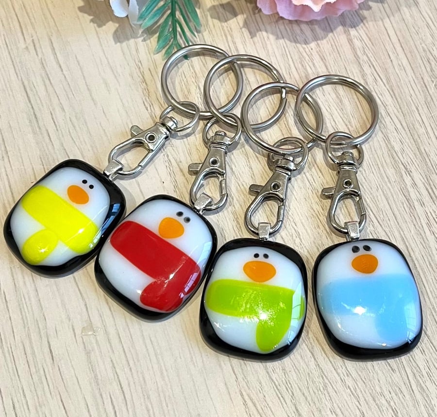 Penguin keyring, teacher gift, penguin lover, cute animal, fused glass