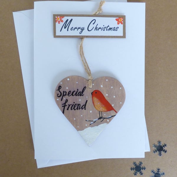 Merry Christmas, Special Friend, Detachable Wooden Keepsake Heart, Greeting Card