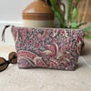 William Morris Indian linen large zip pouch with beige gingham cotton lining