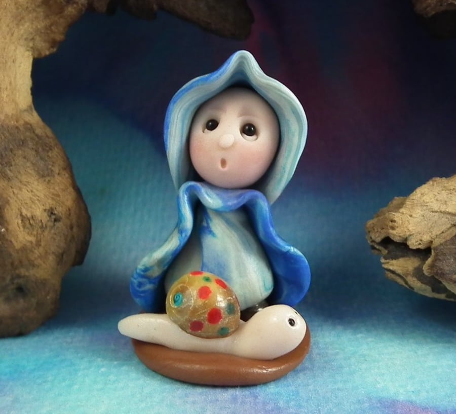 Tiny Snail Shepherd Gnome 'Elsa' with magical snail