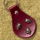 Red Leather Keyring - 3 Skull Heads - FREE SHIPPING