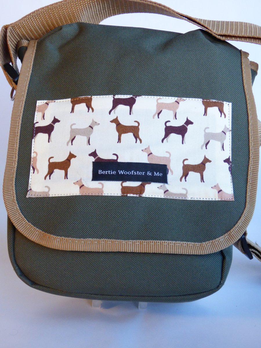 Dog Walking Bag: green with brown dogs