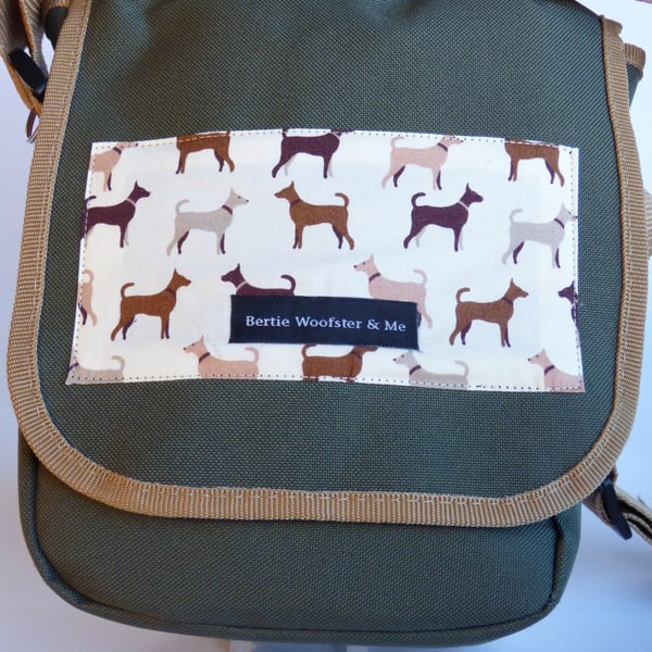 Dog Walking Bag: green with brown dogs