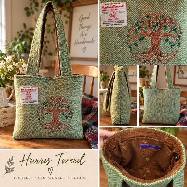 Harris Tweed Hanbag with Tree of life