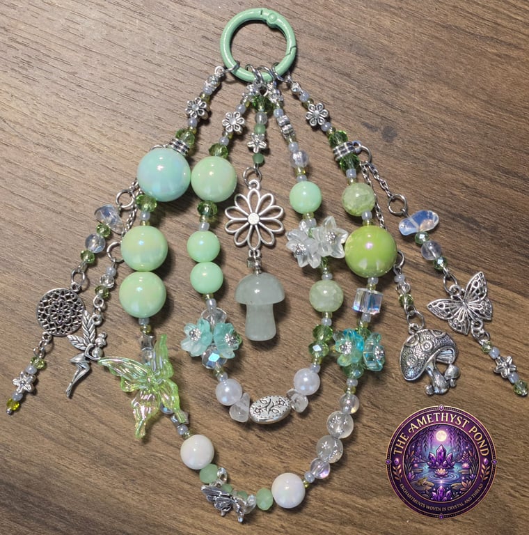 Green Aventurine Crystal Mushroom Keychain