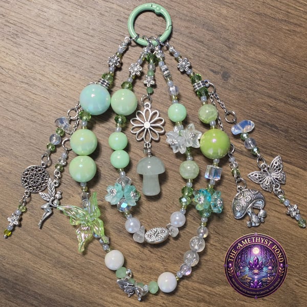 Green Aventurine Crystal Mushroom Keychain