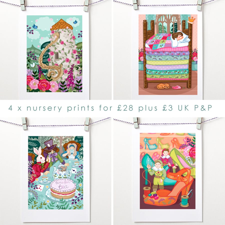 OFFER: 4 x Unframed Nursery Prints Multi-Buy - Fairy Tales Pack