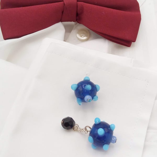Men's Blue Dotty Beaded Cufflinks, Men's Jewellery