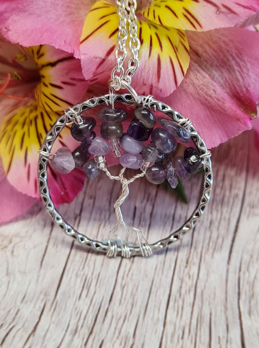 Amethyst Tree of Life Pendant Necklace