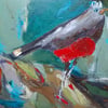 Robin in a tiara and red slippers small painting 