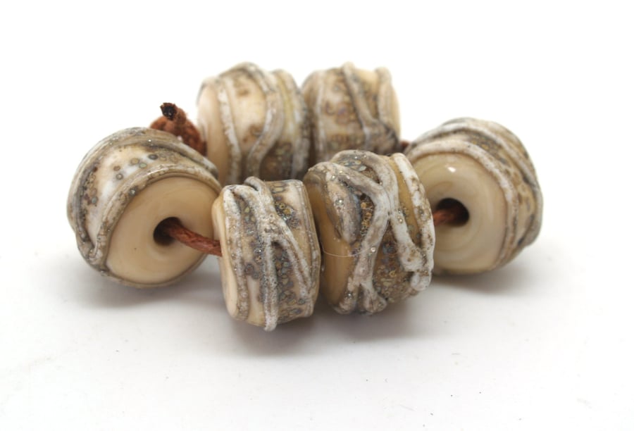 Ivory Raku Glass Beads - SRA Lampwork 