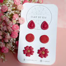 Burgundy Stud Earring Set of 3, Small Everyday Studs, Gift for Her