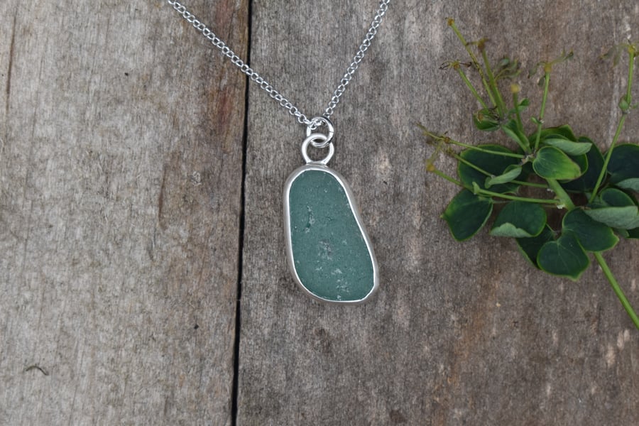 Sea Glass and Sterling Silver Bezel Set Necklace, Scottish Sea Glass