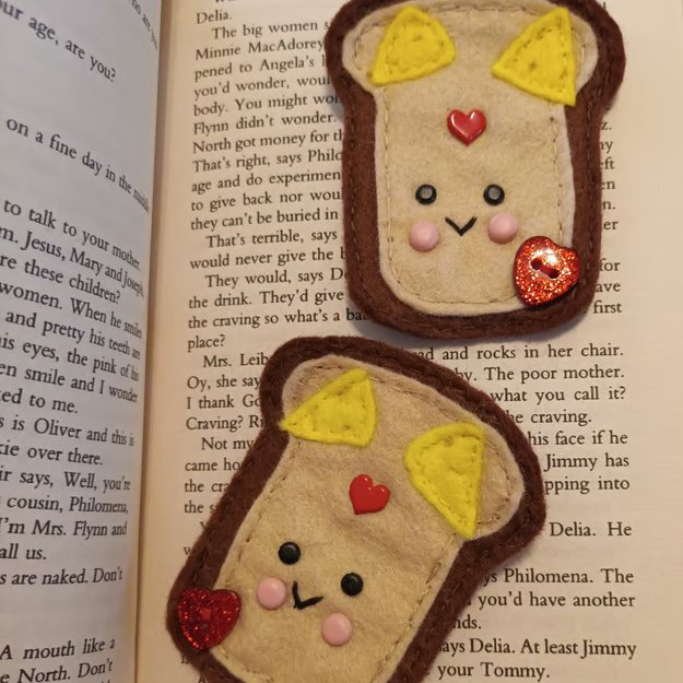 'Cheese on toast' bookmark hand sewn in wool blend felt