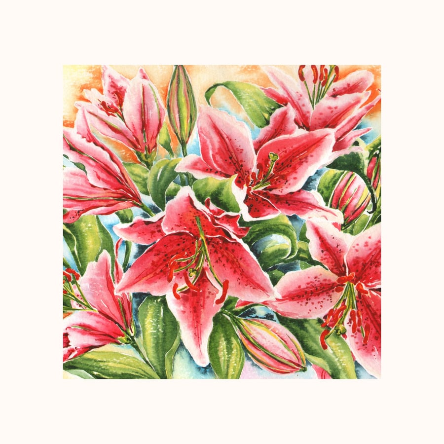 Pink Stargazer Lilies - Original Watercolour Painting - Floral Wall Art