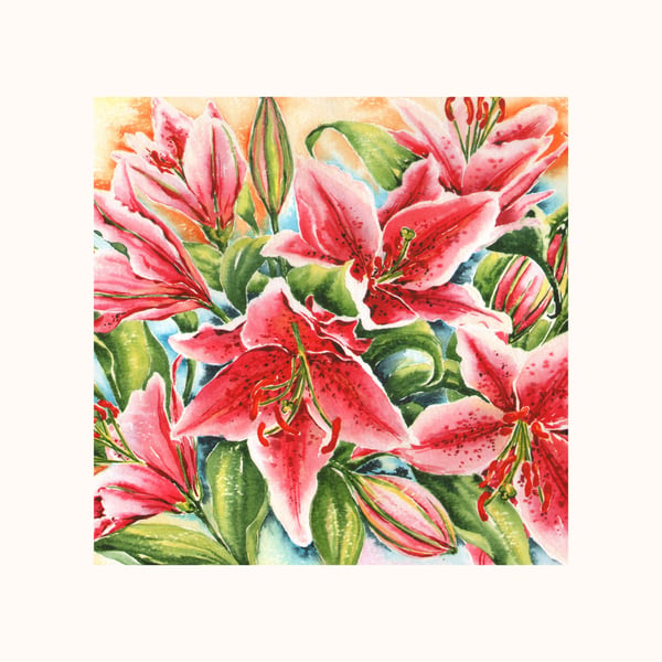 Pink Stargazer Lilies - Original Watercolour Painting - Floral Wall Art