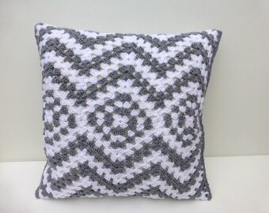 Grey and white crochet cushion cover, removable cushion cover 